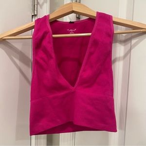 UO Out from Under Magenta Ribbed Plunge Bra Top